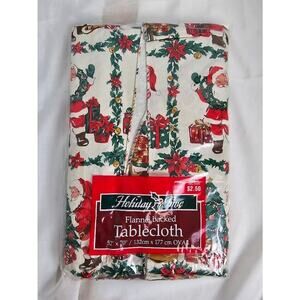 Walmart Holiday Time Flannel Vinyl Backed Table Cloth Oval Retro Santa